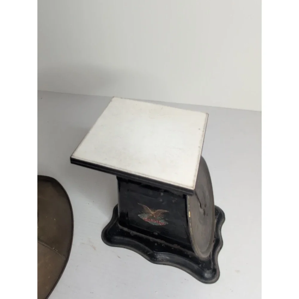 Antique Vtg 1906 Slanting Dial 24 Lb Balance Scale with Ceramic Top Brass Basket
